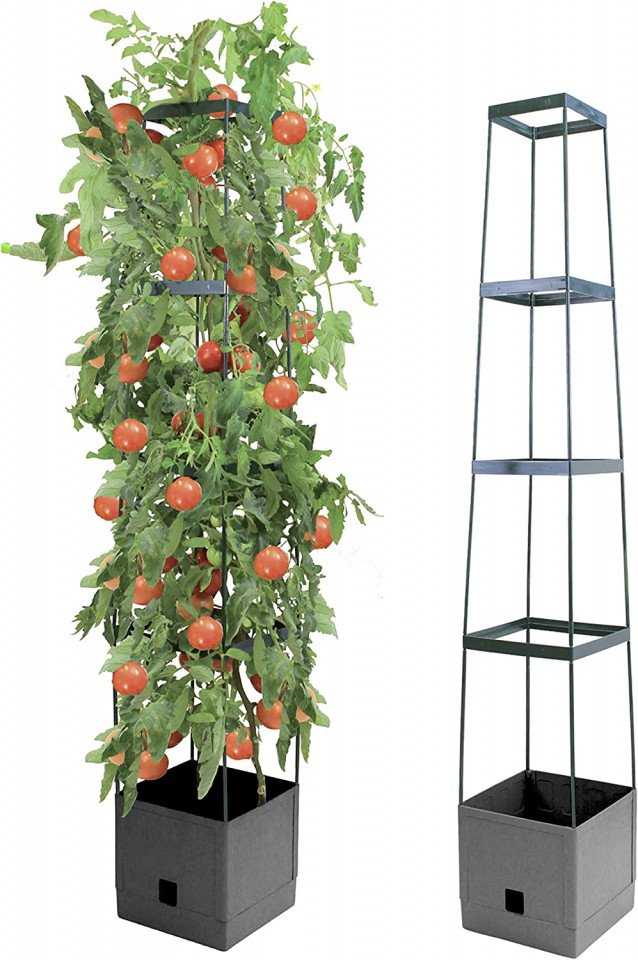 Ghiveci cu suport pentru legume agatatoare Bio Green, plastic, antracit, 25 x 150 cm