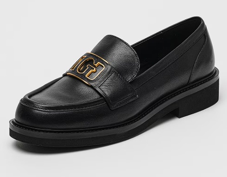 GUESS, Pantofi loafer din piele cu logo, Negru, 40, Resigilat, Grad A