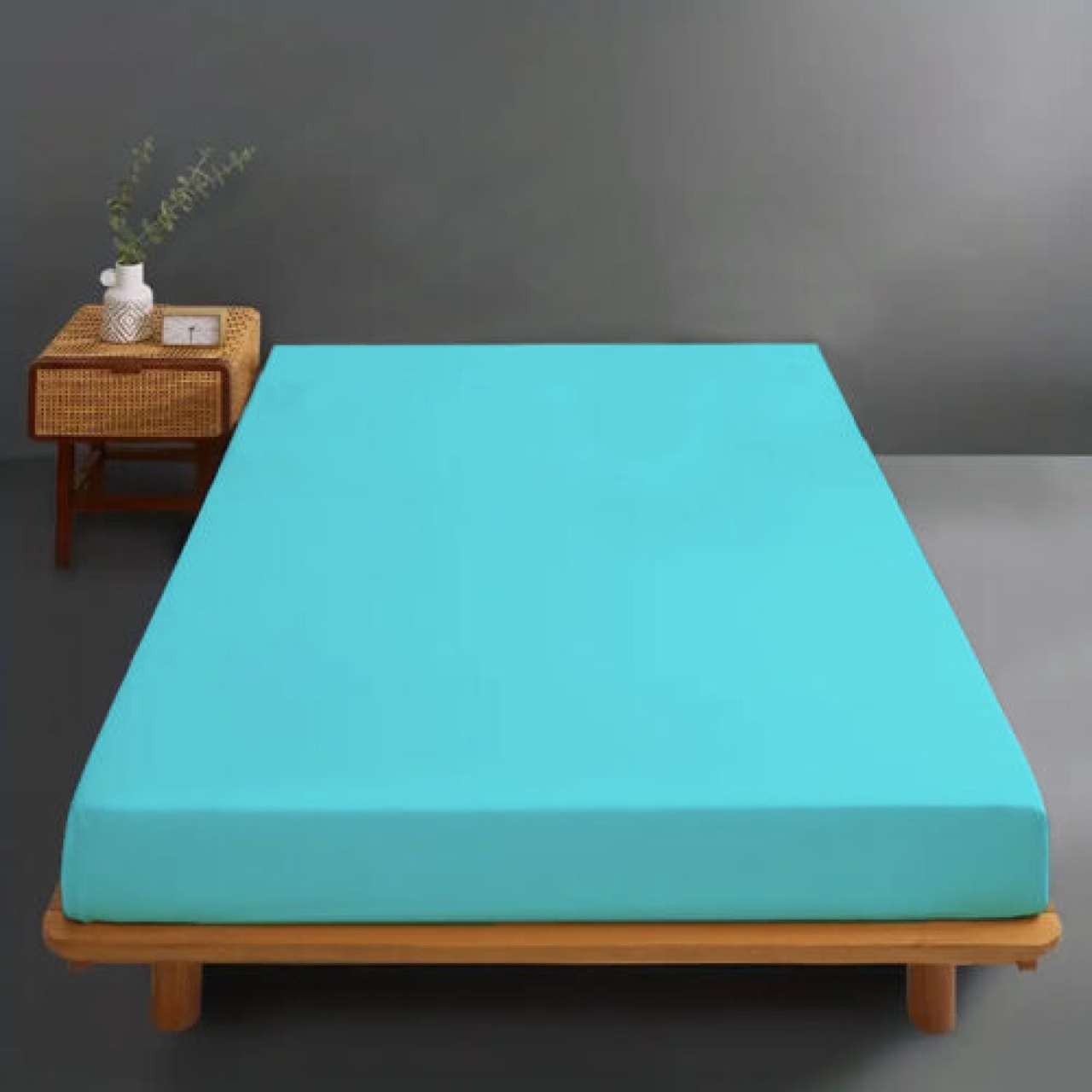 Husa de pat din bumbac 100%, tricot, bleu, 90x200 cm