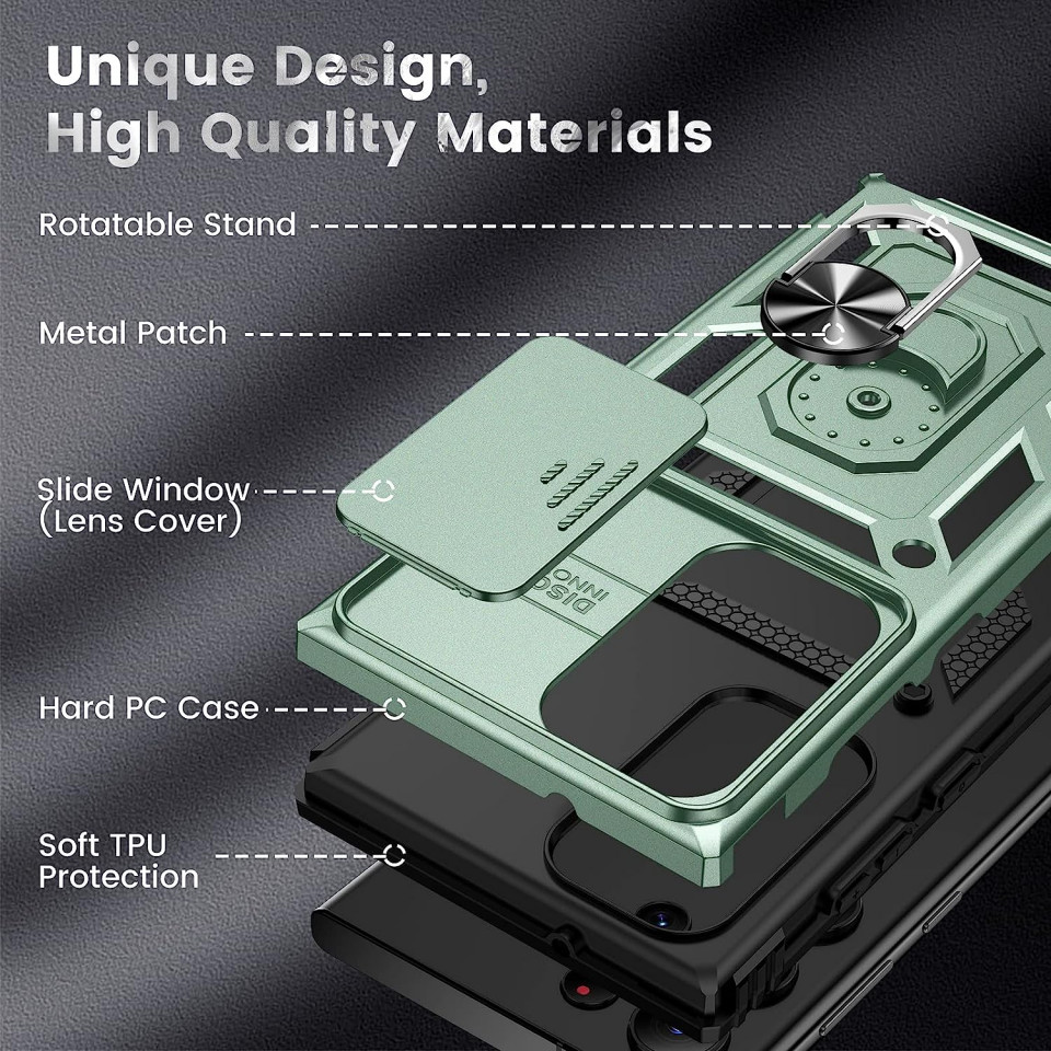 Poze Husa de protectie cu inel compatibil cu Samsung Galaxy S23 ULTRA HWeggo, policarbonat/poliuretan, verde, 6,8 inchi