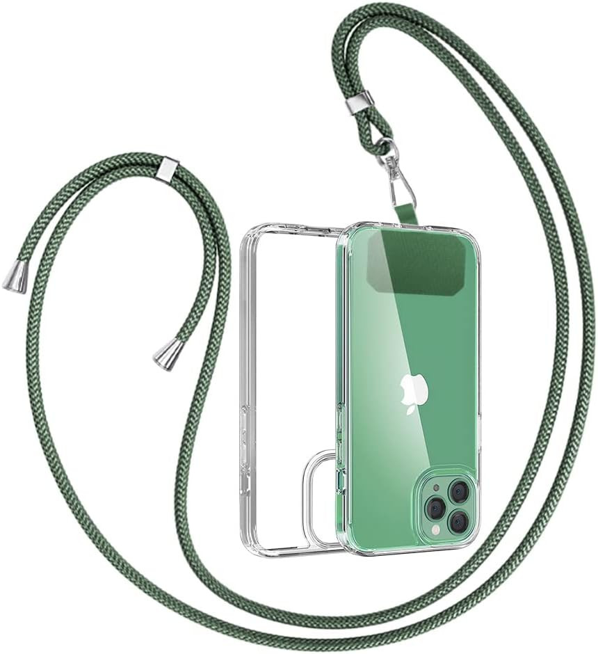 Husa de protectie cu snur pentru iPhone 12 Pro Max Gumo, TPU/poliester, transparent/verde inchis, 6.5 inchi