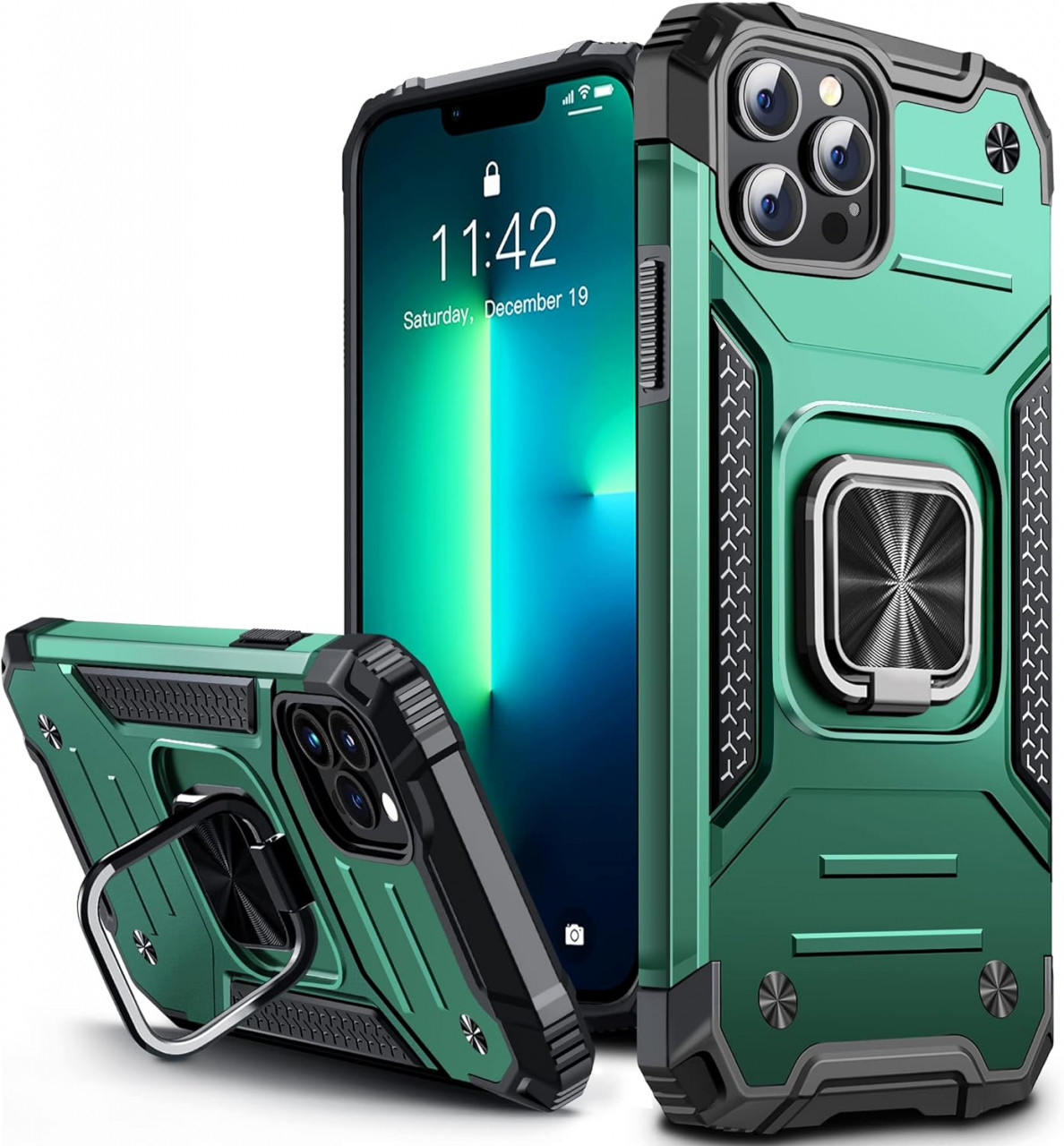 Husa de protectie pentru iPhone 13 PRO MAX Vakoo, TPU, verde inchis/negru, 6,7 inchi