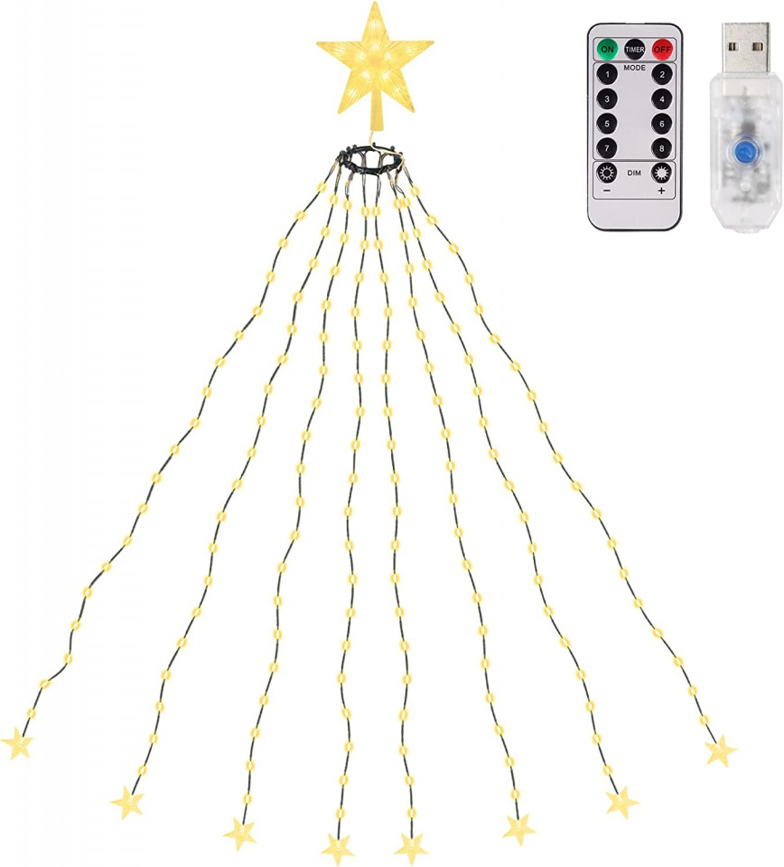 Instalatie pentru bradul de Craciun Salcar, LED, alb cald, 150 cm