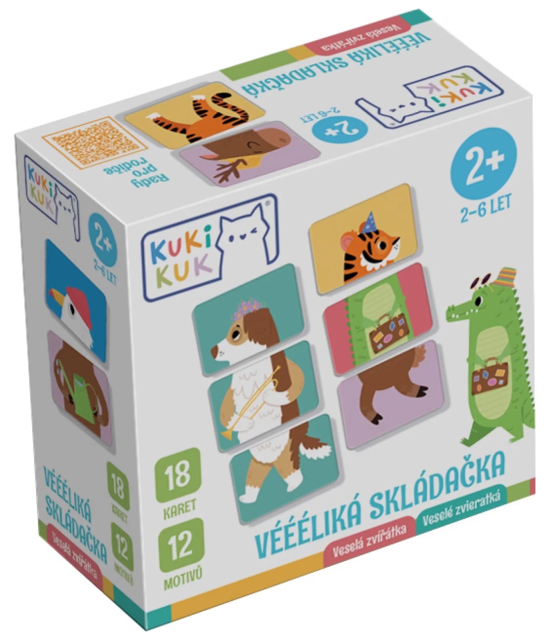 Joc educational pentru copii, Animale Mix and Match, KuKiKuk Efko, 18 piese mari, carton gros, animatii colorate haioase, varsta 2-6 ani