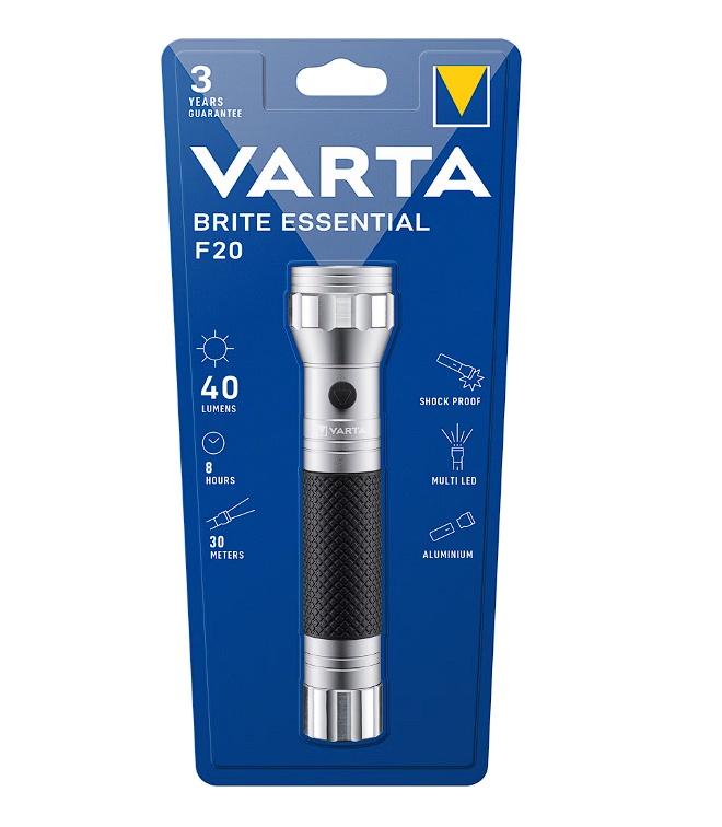 Lanterna LED Varta Brite Essential F20, 40 lm, 2xC, Aluminiu/cauciuc, Resigilat, Grad A