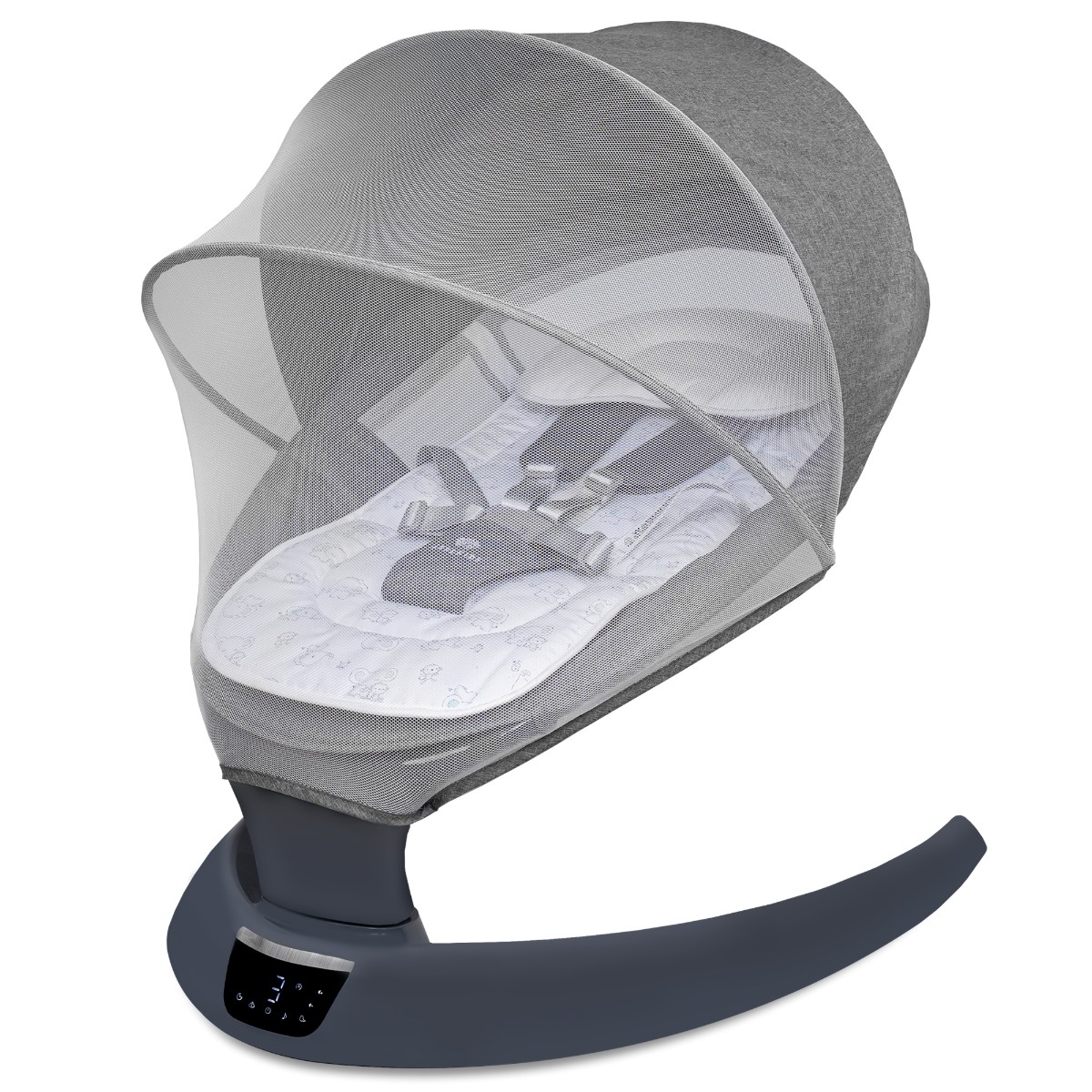 Leagan electric pentru bebelusi, cu spatar reglabil si senzor de miscare, AppeKids Evoque - Powder Grey