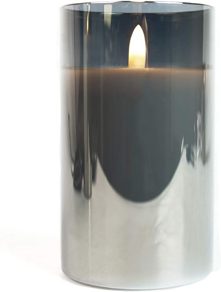 Lumanare Festive Lights, LED, sticla/plastic, alb/gri, 12,5 cm