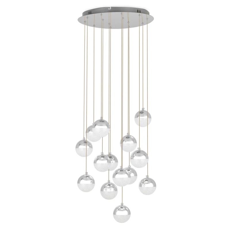 Lustra tip pendul Kenzo, metal/acril, argintiu, 47 x 120 cm