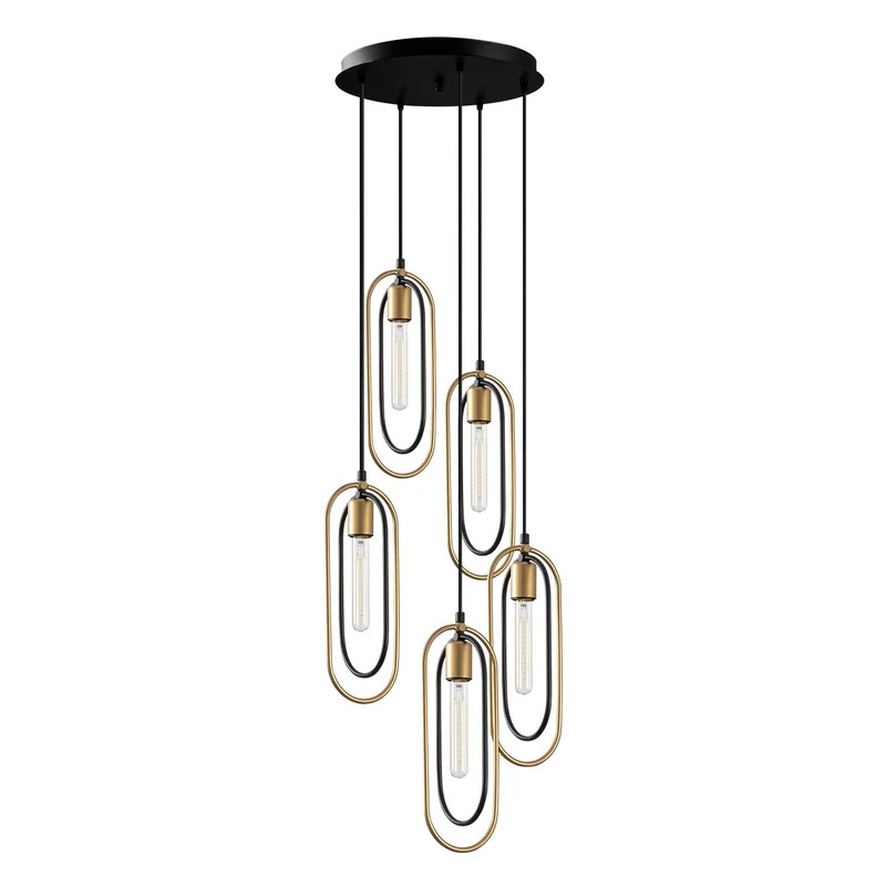 Lustra tip pendul Keshawn, 5 lumini, metal, negru/auriu, 48 x 52-132 cm