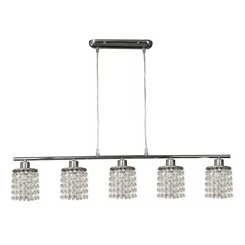 Lustra tip pendul Meza, 5 lumini, metal/acril, argintiu/transparent, 20 x 80 x 95 cm