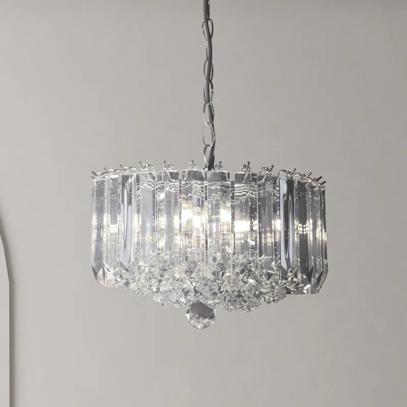 Lustra tip pendul Nessa, 4 lumini, metal/acril, argintiu, 35 x 27 x 120 cm