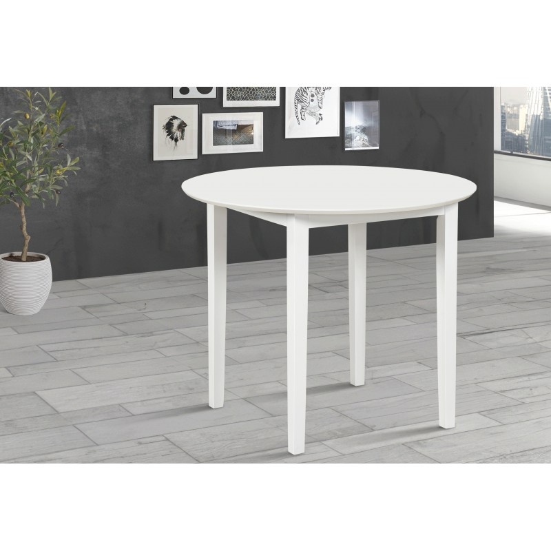 Masa bucatarie si dining Drimus Sophia, blat MDF, picioare lemn, rotunda, 90 x 74 cm, alb