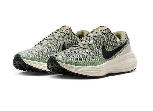 Nike, Pantofi Revolution 8 pentru alergare, Negru, Verde prafuit, Verde spranghel, 42.5, Resigilat, Grad A