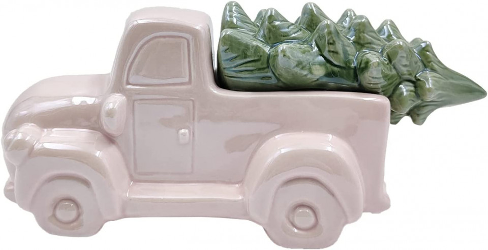 Obiect decorativ de Craciun Casaido, roz/verde, ceramica, 10,7 x 24 cm