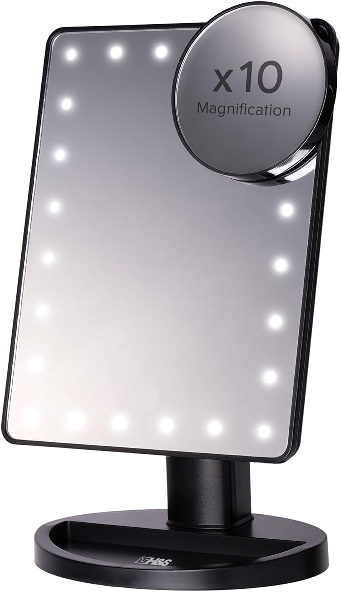 Oglinda de machiaj H&S cu lumini, plastic/sticla, LED, 17 x 27 cm, resigilat
