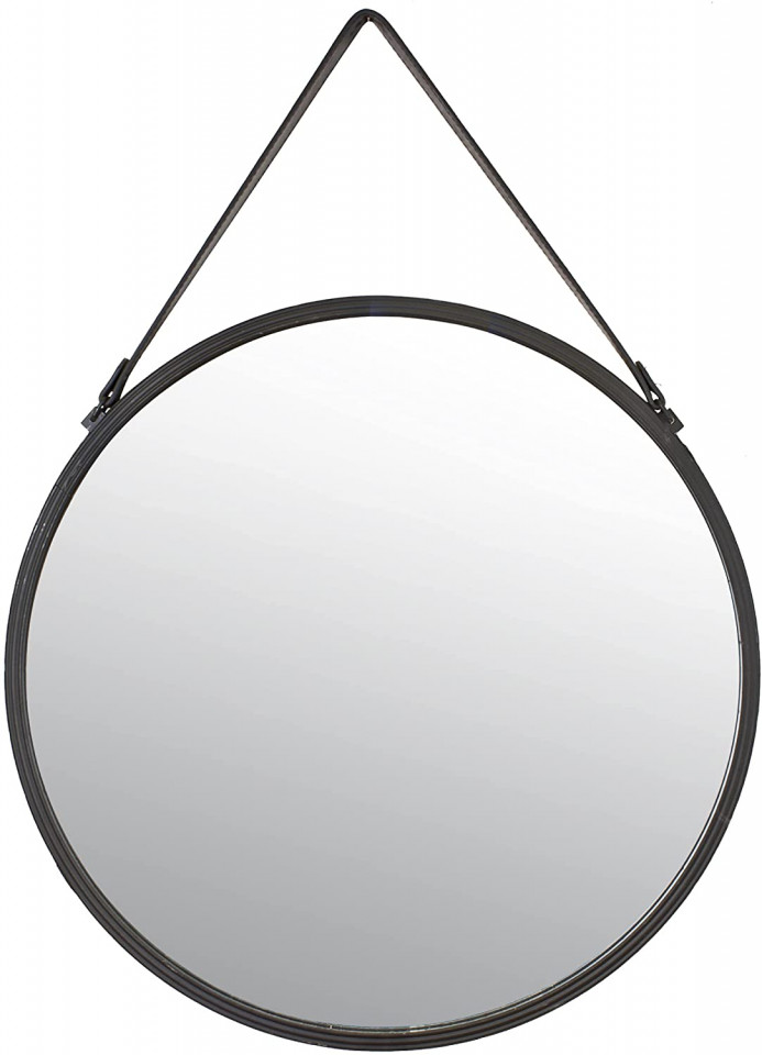 Oglinda de perete Inspire, sticla/metal/piele ecologica, negru, 65 cm chilipirul-zilei.ro/