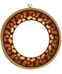 Oglinda decorativa de perete Hosoncovy, LED, metal/sticla/lemn, auriu, 30 cm