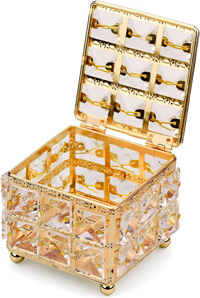 Organizator de bijuterii Aprilye, metal/sticla, auriu, 9 x 9 x 8 cm Accesorii imagine noua