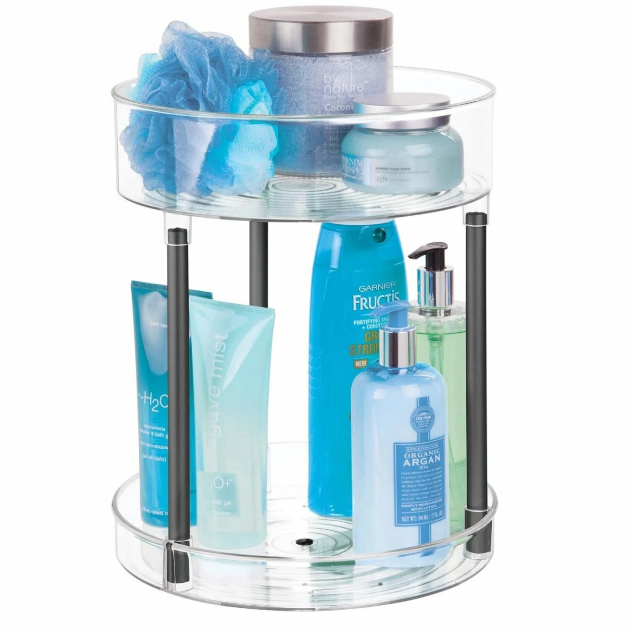 Organizator pentru baie mDesign, plastic, transparent/negru, 28.2 x 28.2 x 34.3 cm