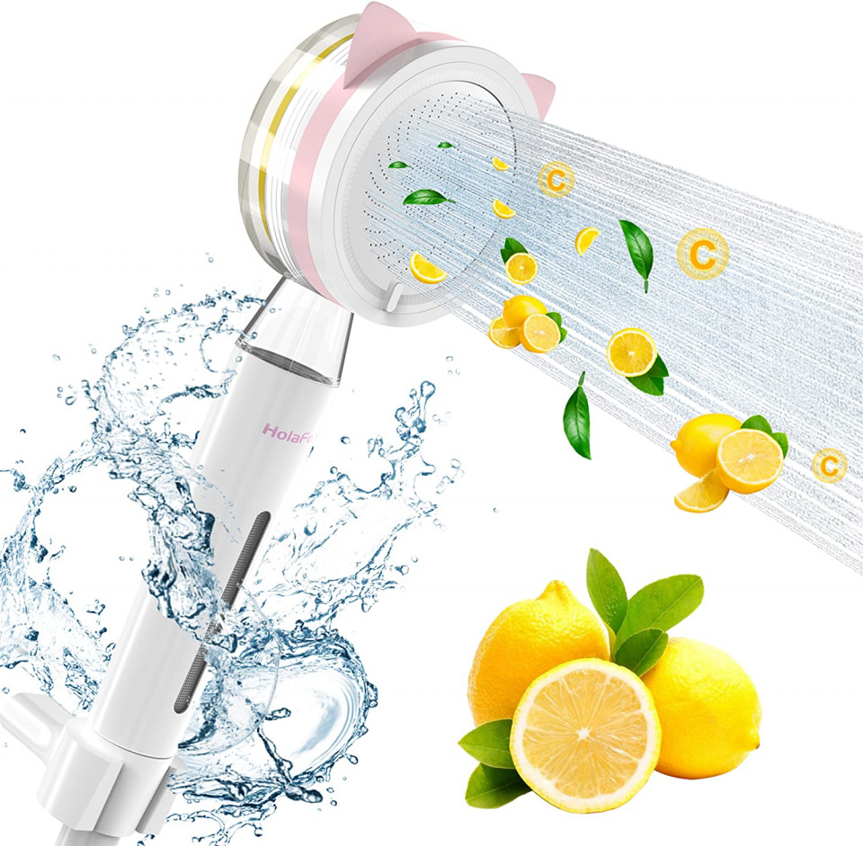 Para de dus cu vitamina C HolaFolks, plastic, alb/roz, 27,4 x 9 cm