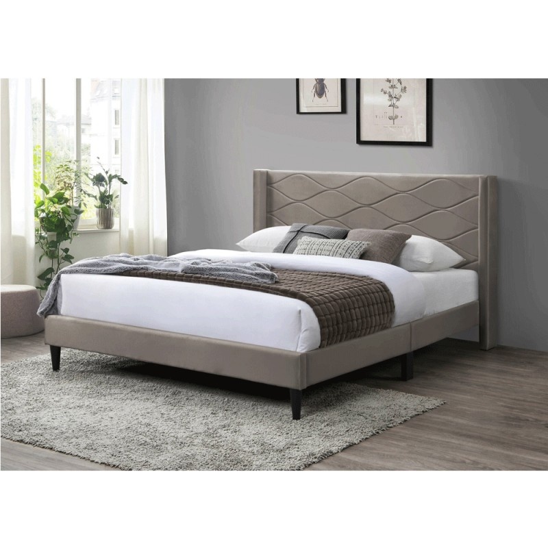 Pat tapitat KL Marta, 160x200 cm, cu suport de saltea inclus, tapiterie catifelata, maro
