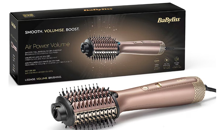 Perie cu aer cald BaByliss Air Power Volume AS95E 1000W, 3 trepte de temperatura, 2 trepte de viteza, roz, Resigilat, Grad A