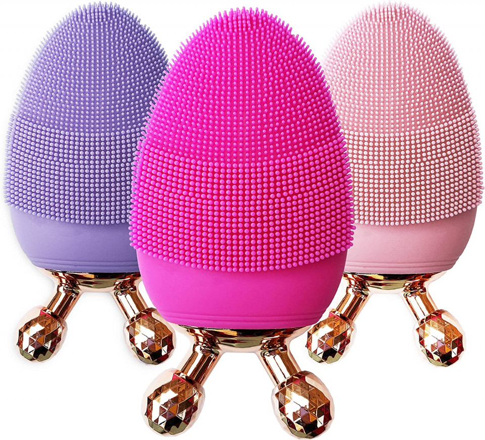 Perie de curatare electrică cu rola de masaj Genérico, USB, silicon, roz Accesorii