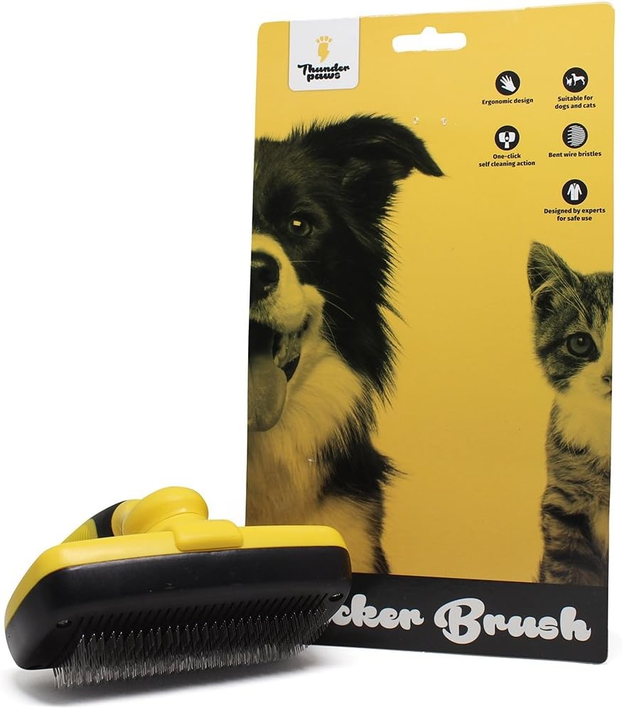 Perie pentru caini/pisici Thunderpaws, plastic/cauciuc, galben/negru