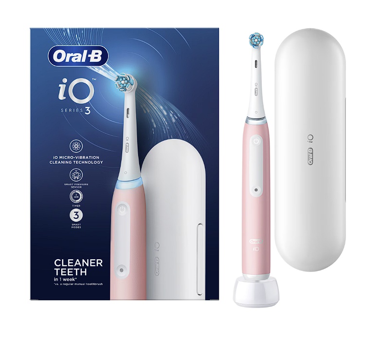 Periuta de dinti electrica Oral-B iO 3, cu Tehnologie Magnetica si Micro-Vibratii, Senzor de presiune Smart, 3 moduri, 1 capat, Trusa de calatorie,