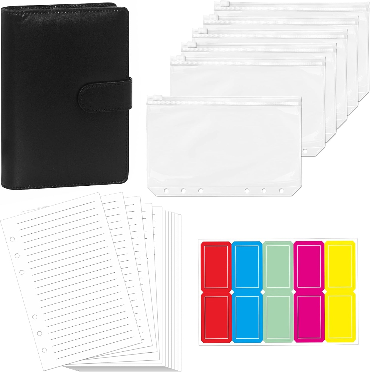 Planificator de buget cu accesorii si etichete Vantasii, hartie/plastic/piele PU, multicolor, 19 x 13,2 cm