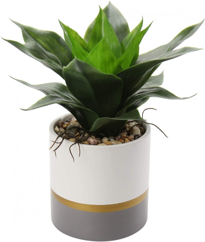 Planta artificiala Briful, plastic/ceramica, verde/gri/alb, 11,5 x 23,8 cm 115 pret redus