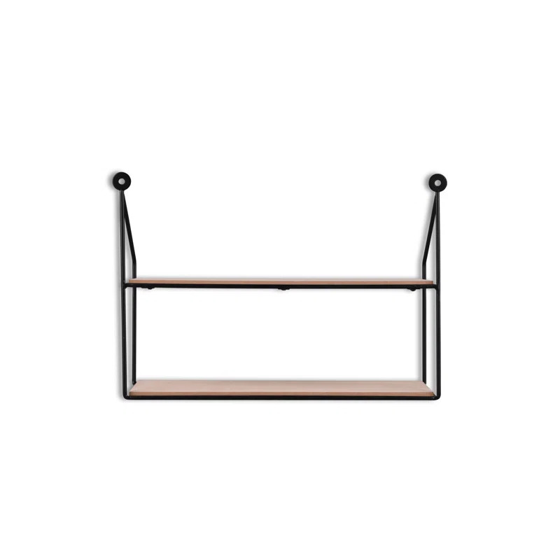Raft de perete Belina, metal/MDF, negru/maro, 35 x 25 x 10 cm
