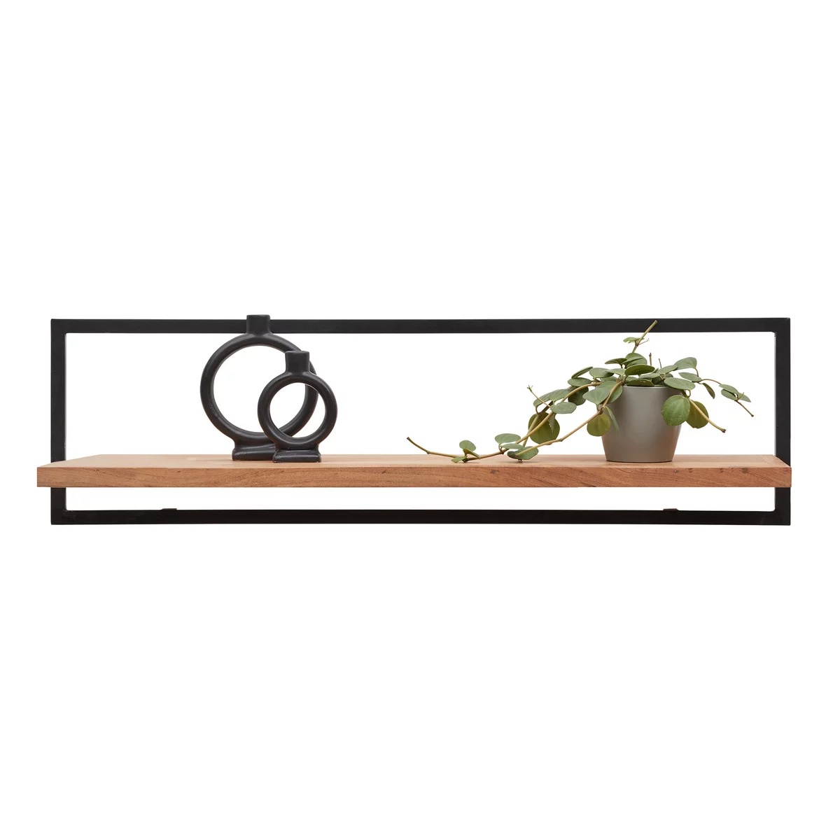 Raft de perete Shiva negru/acacia, 100/28/25 cm