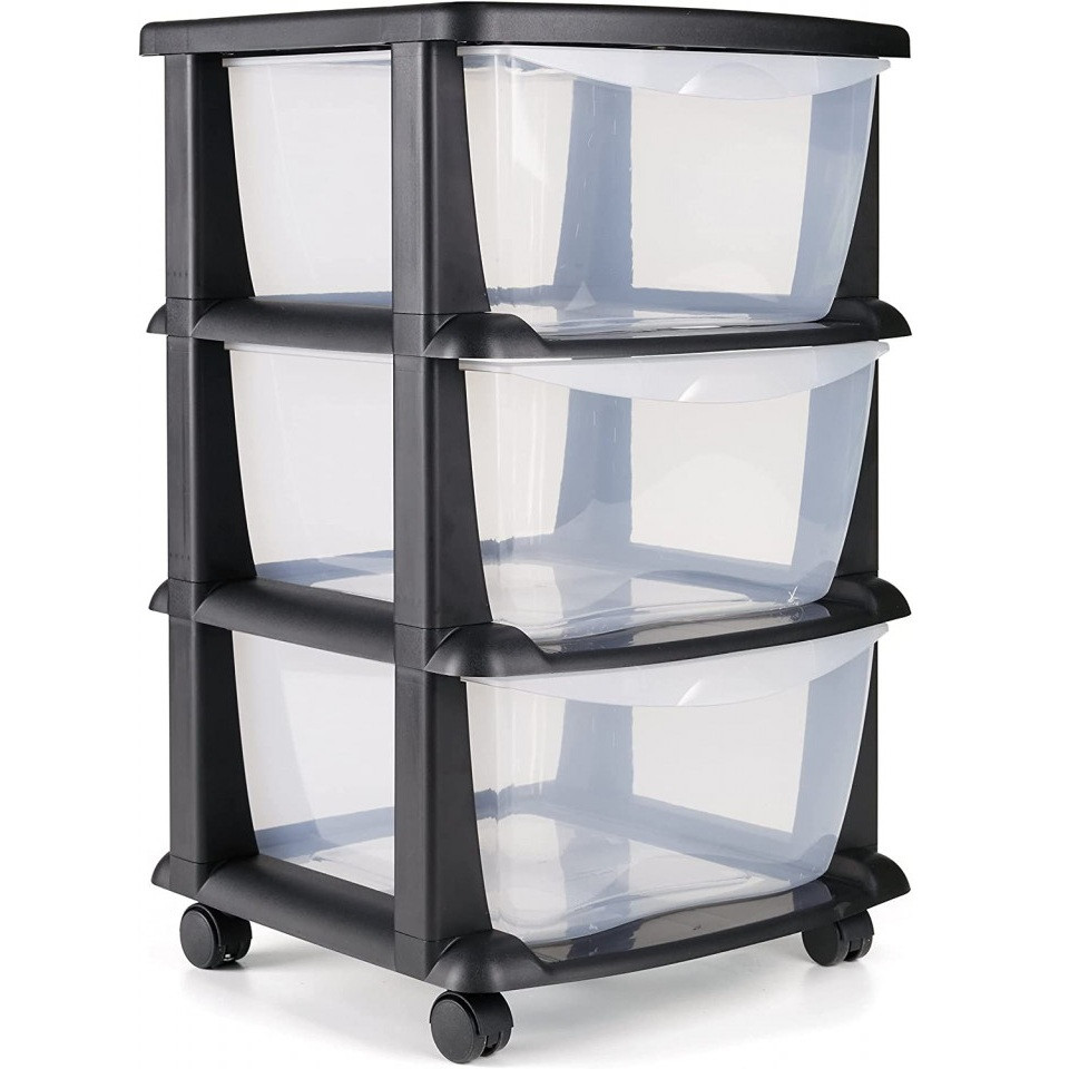 Raft pe roti cu 3 sertare Maxi Nature, plastic, negru/transparent, 40 x 40 x 60 cm chilipirul-zilei.ro imagine 2022