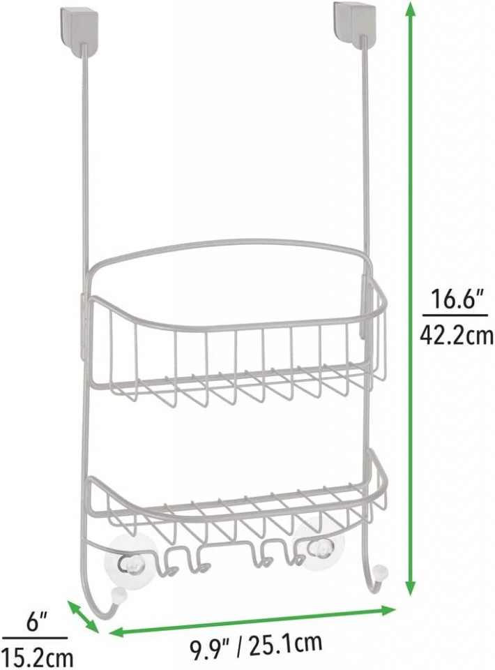 Poze Raft suspendat pentru baie mDesign, metal, gri deschis, 25,1 x 15,2 x 42,2 cm