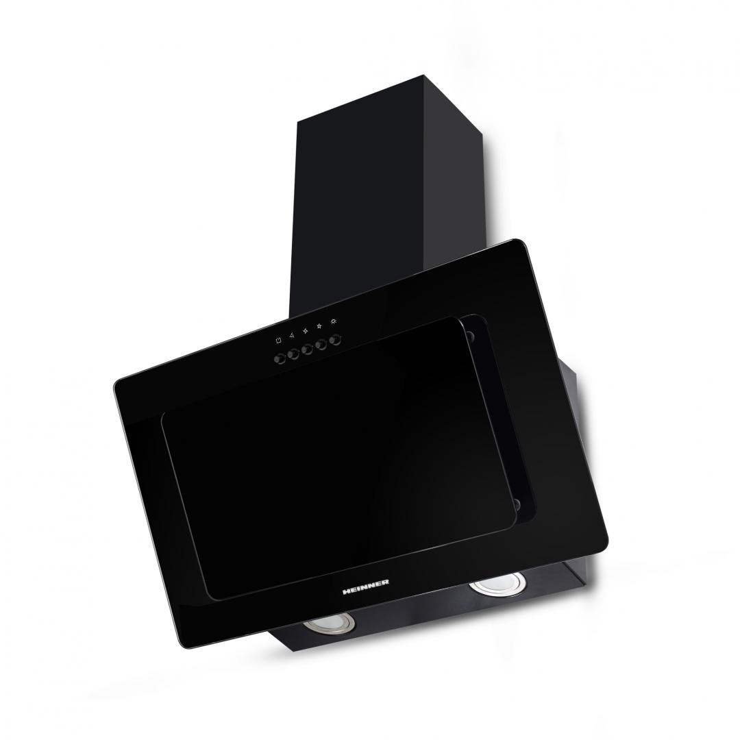 RESIGILAT - HOTA DECORATIVA HEINNER HDCH-F3560RGBK, Clasa B, Latime 60cm, Putere de absorbtie 364.9 mc/h, Iluminare LED, Sticla neagra