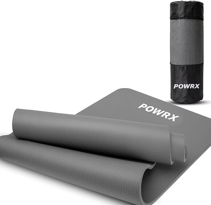 Saltea pentru antrenament si husa de protectie, pentru yoga, fitness, aerobic, pilates, exercitii la sol, POWRX, Antiderapant, 183x60 cm, Gri,