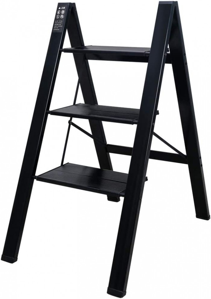 Scara pliabila cu 3 trepte BAOYOUNI, aluminiu, negru, 45 x 67 x 82 cm Comode, dulapuri & cuiere 2023-09-25