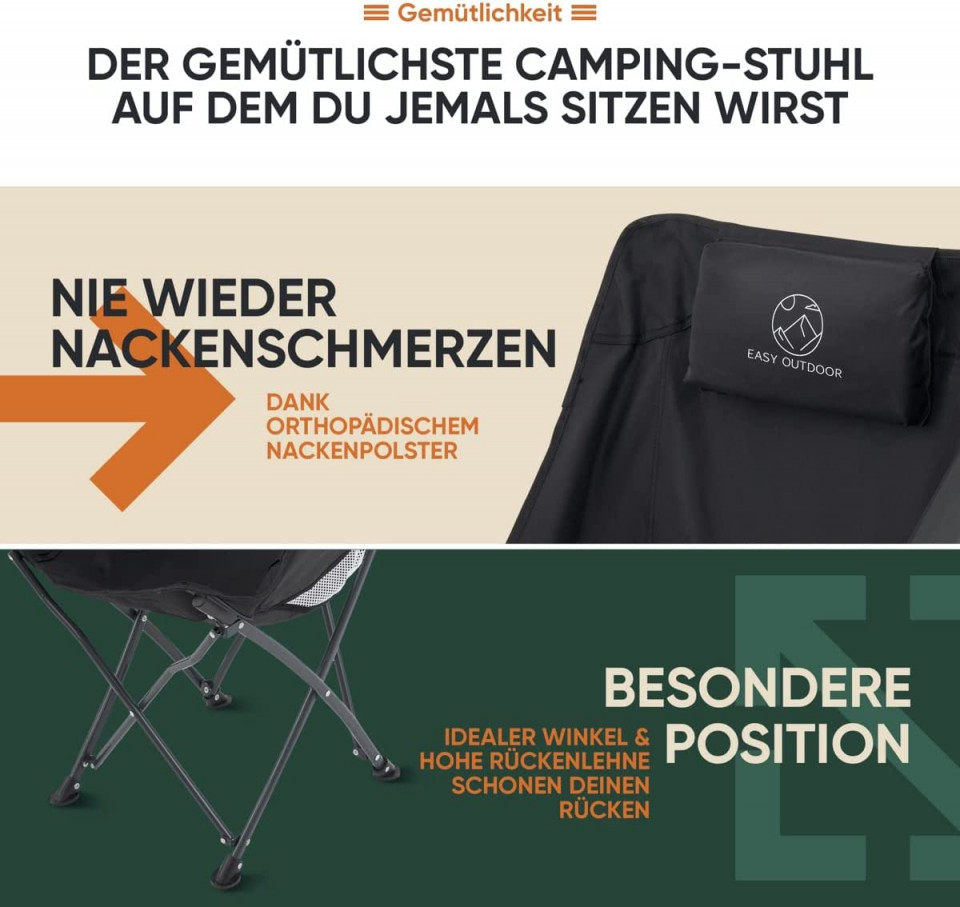 Poze Scaun de camping pliabil Easy Outdoor, textil/metal, negru, 60 x 55 x 90 cm
