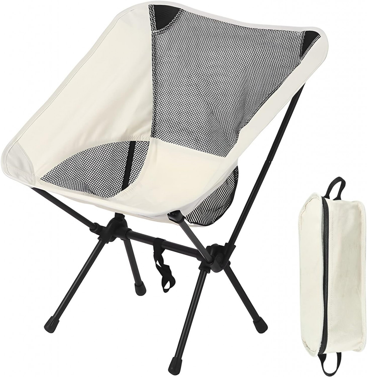 Scaun pliabil pentru camping RAINPOP, metal/tesatura oxford, alb/gri, 53 x 57 x 63,5 cm