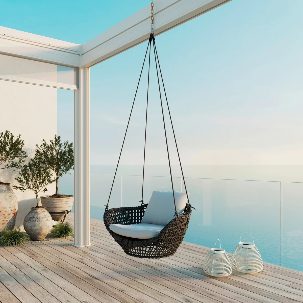 Scaun suspendat Elodie gri plastic/material textil exterior
