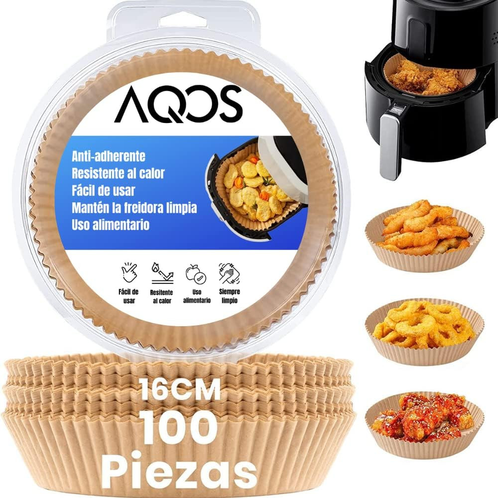Set 100 bucati hartie de copt pentru friteuza AQOS, hartie, bej, 16 cm