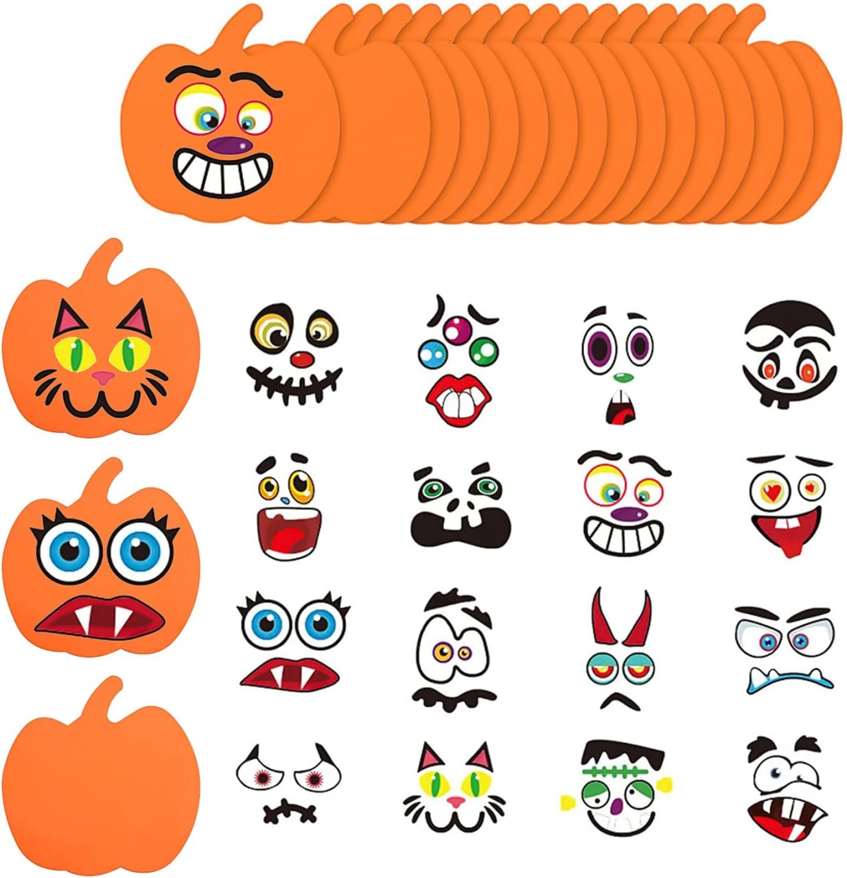 Set 16 dovleci si 14 autocolante pentru Halloween Yxhzvon, spuma/PVC, multicolor