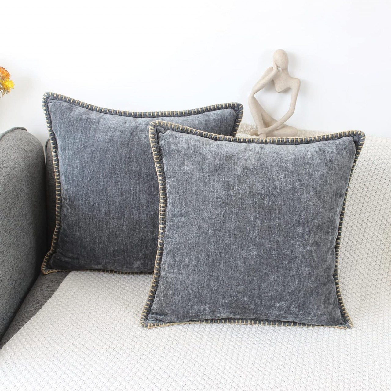 Set 2 huse pentru perna OYIMUA, textil, gri, 45 x 45 cm