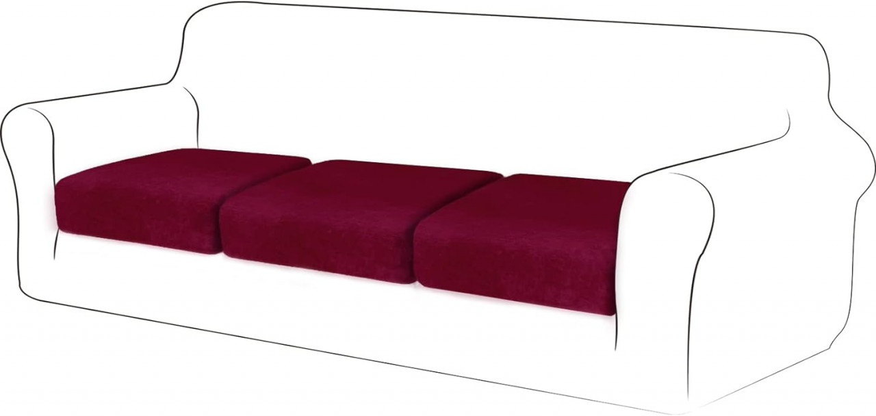 Set 3 huse de protectie pentru sezutul canapelei TIANSHU, catifea, rosu bordeaux, 70 x 64 x 23 cm