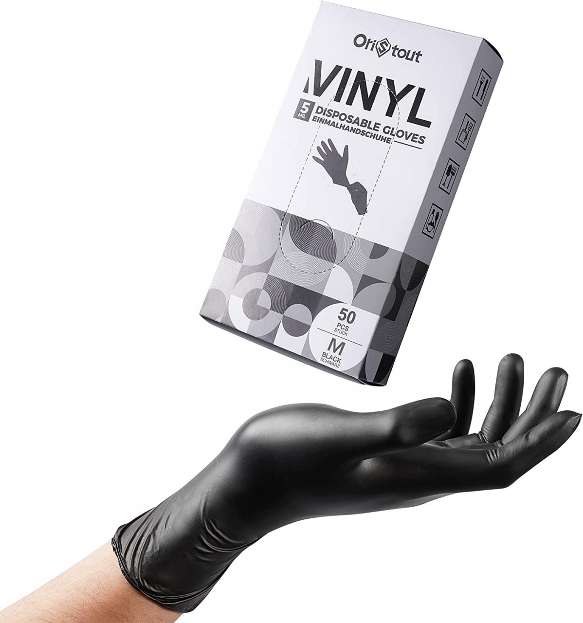 Set 50 manusi de unica folosinta OriStout, vinil, negru, marimea M