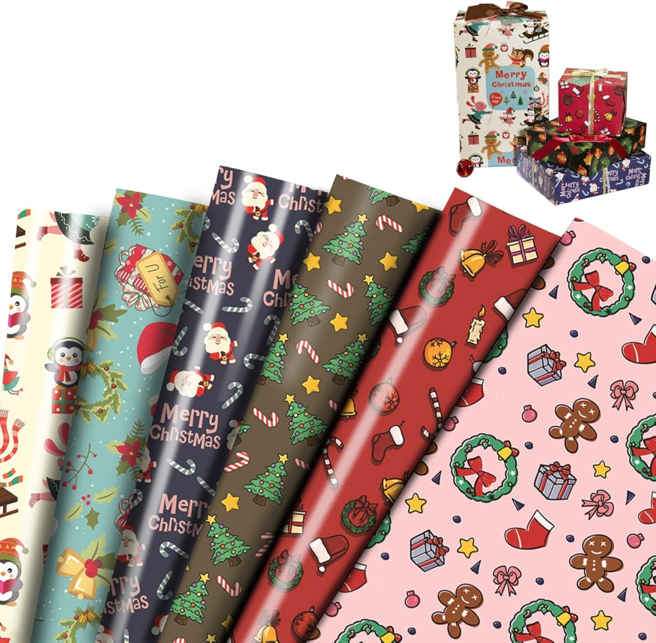 Set 6 role hartie de impachetat pentru Craciun Sunshine Smile, multicolor, 40 x 70 cm