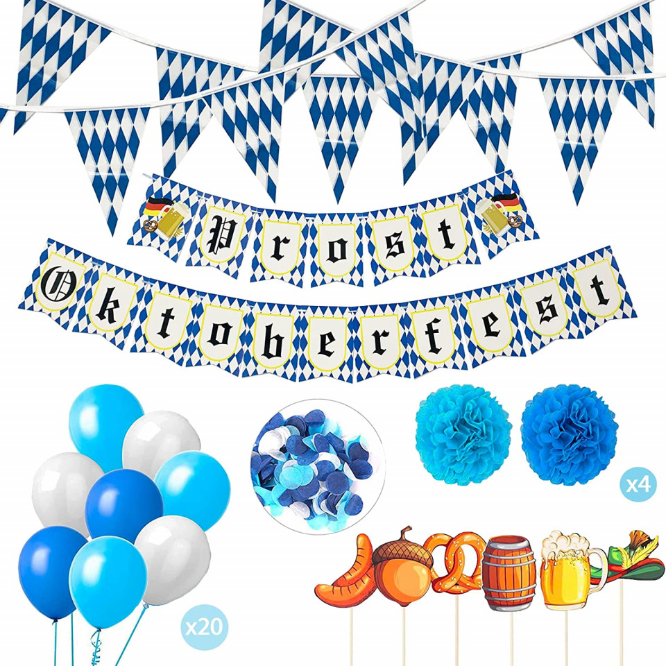 Set aniversar 31 de piese Koogel, hartie/latex, alb/albastru, 3m Accesorii pentru petreceri 2023-09-28