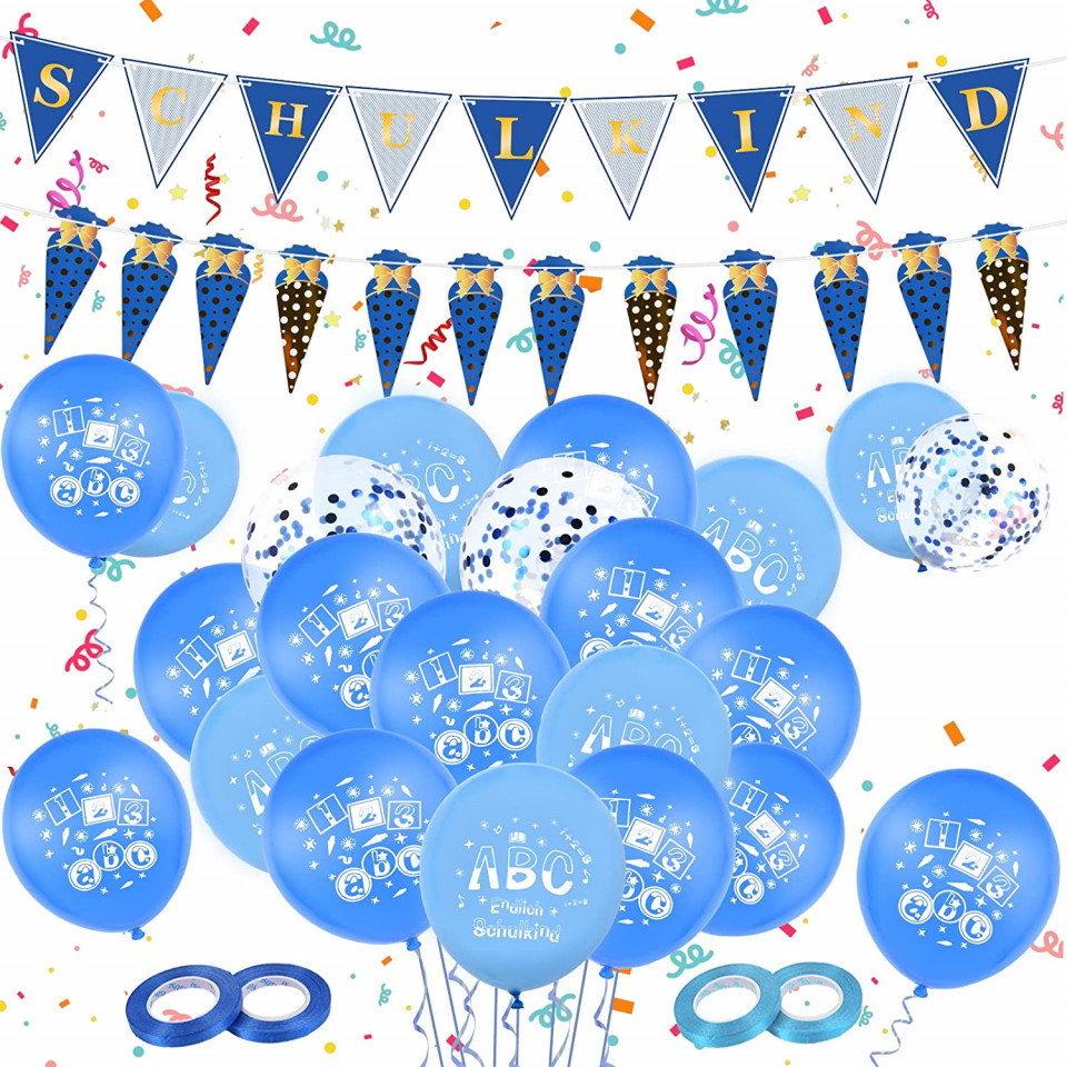 Set aniversar Herefun, latex, alb/albastru, 41 piese Accesorii Accesorii pentru petreceri