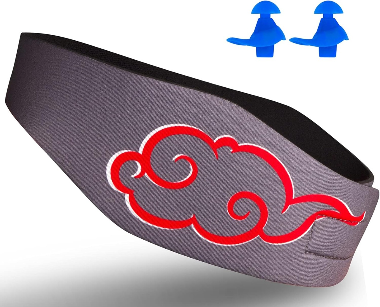 Set banderola inot si 2 dopuri pentru urechi Lightning, neopren/plastic, negru/rosu, marimea M